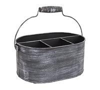 GoCraft Galvanized Flatware Caddy - Rustic Metal Utensil Holder with Handle - 4-Compartment Kitchen Organizer for Cutlery, Napkins, BBQ Tools - Farmhouse Table Decor & Storage