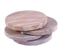 GoCraft Handcrafted Sandstone Coasters - Set of 4 Round Absorbent Stone Coasters - Natural Yellow Drink Coasters for Beverages, Wine, Coffee, and Bar Glasses - Table Protection