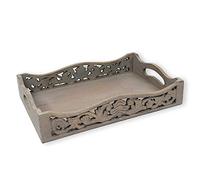 GoCraft Handmade Wooden Tray with Handles, Serving Tray for Breakfast in Bed, Coffee, Tea, Snacks, Lattice Design, Ottoman Tray, 15" x 10" x 3", Rustic