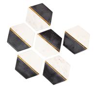 GoCraft Hexagon Marble Coasters - Set of 6 Handcrafted Modern Coasters - White & Black Marble with Gold Brass Inlay for Beverages & Wine/Bar Glasses