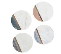 GoCraft Round Marble Coasters - Set of 4 Handcrafted Modern Coasters - Multicolor Marble with Gold Brass Inlay for Drinks & Beverages