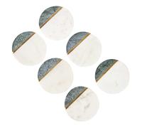 GoCraft Round Marble Coasters - Set of 6 Handcrafted Modern Coasters - White & Green Marble with Gold Brass Inlay for Beverages & Wine/Bar Glasses