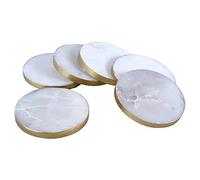 GoCraft Set of 4 Handmade Marble Coasters with Gold Edges - White Marble Coasters for Wine Glasses, Coffee Cups and Drinks - Elegant Table Protector for Home Decoration and