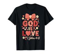 God 1 John 4:8 Bible Verse Bows Hearts Vintage T-Shirt