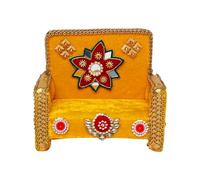God Aasan Wooden Throne Sofa Chair for Ganpati Ganesha Small Idols-5"X4" | Ganesha Devi Maa Laddu Gopal God Aasan Velvet Singhasan for Idols Temple Indian Traditional Ganesh Chaturthi Festival-Yellow