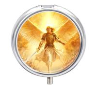 God an-gels Holding Swords Pill Organizer Round Pill Box Travel Pill Case Medicine Organizer for Pocket Purse