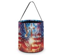 God And Peace U.S. Flag Cute Halloween Candy Bucket Reusable Collapsible Candies Basket Fabric Tote Bags