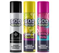 GOD Blast 750ml Aerosol (3 Scent Variety Pack) - Fast Acting Odour Neutraliser Spray. Extra Strong & Long Lasting Air Freshener. Eliminates Tough Odours in High Demand Indoor Spaces. Made in the UK