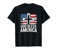 God Bless America 4th of July Christian Patriot USA Flag T-Shirt