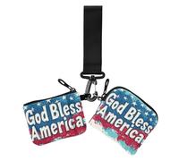God Bless America 4th Of July Independence Day Women's Dual Wallets Business Card Cases Minimalist Coin Purse Wallet Bag with Keychain for Woman 2 Pcs, God Bless America 4th of July Independence Day