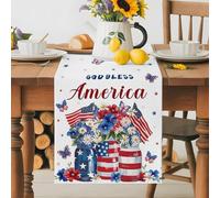God Bless America Butterfly Table Runner 36 Inches Long,Table Runners Kitchen Dining Tables Decoration for Home Party Decor, Flower in Vase Tables Runner Wedding Dresser Scarf