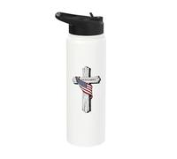 God Bless America Christian Flag Cross Stainless Steel Insulated Water Bottle