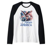 God Bless America Cool Eagle & Truck Patriotic Fun Raglan Baseball Tee