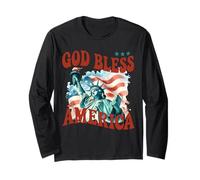 God Bless America Cool Patriotic Statue of Liberty & Flag Long Sleeve T-Shirt