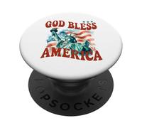 God Bless America Cool Patriotic Statue Of Liberty & Flag PopSockets Adhesive PopGrip