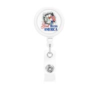 God Bless America Flag 4th of July Retractable Badge Holder Reel Clip Id Card Holder forNurse Student Office Worker