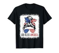 God Bless America Fourth of July Messy Bun T-Shirt