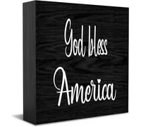 God Bless America Home Office Decor Wooden Box Sign, Decorative Positive Office Desk Accessories Wood Plaque Wood Table Sign For Tv Cabinet Shelf 5 X 5 Inch