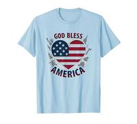 God Bless America Patriotic Heart Flag T-Shirt, Men, Baby Blue, S