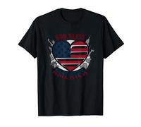 God Bless America Patriotic Heart Flag T-Shirt, Men, Black, 6XL