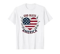 God Bless America Patriotic Heart Flag T-Shirt, Men, White, 4XL