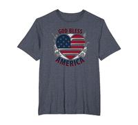 God Bless America Patriotic Heart Flag T-Shirt, Men's Big and Tall, Heather Blue, 6X Tall