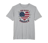 God Bless America Patriotic Heart Flag T-Shirt, Men's Big and Tall, Heather Grey, 3X Tall