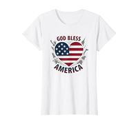 God Bless America Patriotic Heart Flag T-Shirt, Women, White, XL