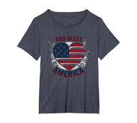 God Bless America Patriotic Heart Flag T-Shirt, Women's Plus, Heather Blue, 6X