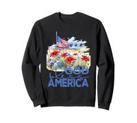 God Bless America Pretty Floral Fields & Flag Patriotic Sweatshirt