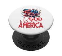 God Bless America Pretty Floral Swag & Flag Patriotic PopSockets Adhesive PopGrip