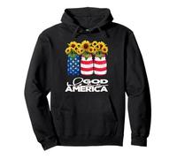 God Bless America Pretty Patriotic Sunflowers In Flag Jars Pullover Hoodie