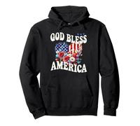 God Bless America Pretty Retro Floral Heart Patriotic Flag Pullover Hoodie