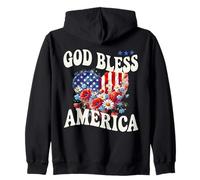 God Bless America Pretty Retro Floral Heart Patriotic Flag Zip Hoodie