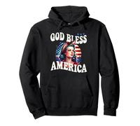 God Bless America Pretty Retro Woman With Patriotic Flag Pullover Hoodie