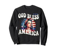 God Bless America Pretty Retro Woman With Patriotic Flag Sweatshirt