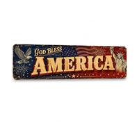 God Bless America Sign - Vintage Enamel-Look Metal Wall Art