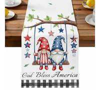 God Bless America Table Runner, Independence Day Dwarf Swinging on A Swing Cotton and Table Linen Runner for Kitchen Dining Home Decor for Party Festival Holiday Decoration Gift 13x36in