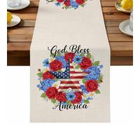God Bless America Table Runner, Independence Day Retro Five-Pointed Star U. S. Flag Cotton and Table Linen Runner for Kitchen Dining Home Decor for Party Festival Holiday Decoration Gift 13x108in