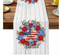 God Bless America Table Runner, Independence Day Retro Five-Pointed Star Wood Grain Cotton and Table Linen Runner for Kitchen Dining Home Decor for Party Festival Holiday Decoration Gift 13x120in