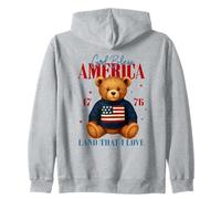 God Bless America Teddy Bear 4th of July USA Flag Zip Hoodie