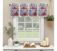 God Bless America Valances for Windows, U.S. Flag Themed Farmhouse Flower Retro Wood Grain Rod Pocket Valance Short Window Treatments Curtains for Kitchen Bathroom Bedroom Decor, 42 x 12 Inches