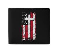 God Bless American U.S. Flag Cross Bifold Wallet Front Pocket with Money and Credit Card Holder for Men Women