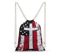 God Bless American U.S. Flag Cross Drawstring Backpack for Men Women String Bag Shoulder Gym Bags Sackpack Travel