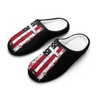 God Bless American U.S. Flag Cross Flannel Slippers For Men Memory Foam Soft Warm Home Shoes Print 7-8（40-41）