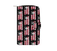 God Bless American U.S. Flag Cross Long Zippered Pouch Slim Clutch Organizer Purse Money and Credit Card Holder for Men Women