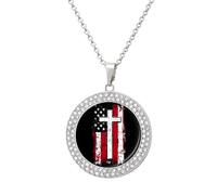 God Bless American U.S. Flag Cross Novelty Necklace Round Pendant Diamond Jewelry Gifts For Men Women Silver-style-11