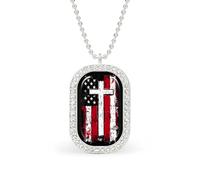God Bless American U.S. Flag Cross Personalized Necklace Print Pattern Pendant With Chain Gifts For Women Men Silver-style-11