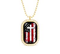 God Bless American U.S. Flag Cross Personalized Necklace Print Pattern Pendant With Chain Gifts For Women Men Golden-style-11