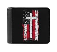 God Bless American U.S. Flag Cross Printed Bifold Wallet with Hidden Compartments Pocket Money and Credit Card Holder for Men Women